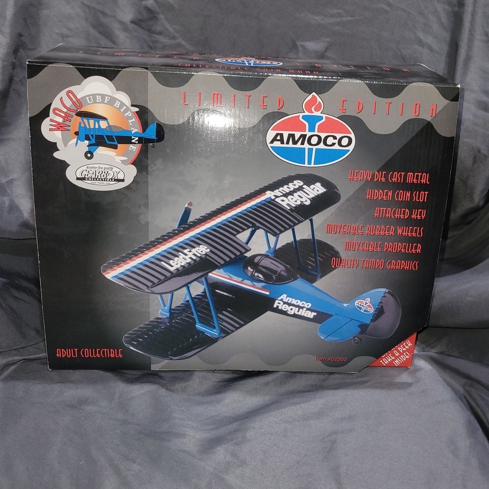 GEARBOX WACO UBF Airplane AMOCO Limited Edition Die-Cast Coin Bank NEW